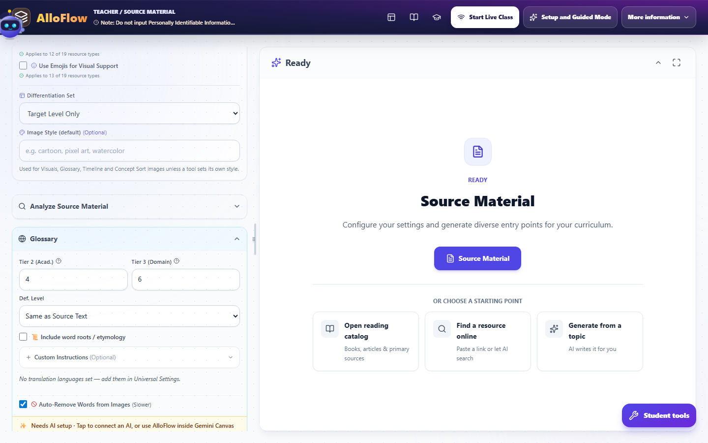 A tool panel expanded, with its own options, Custom Instructions, and its Generate button